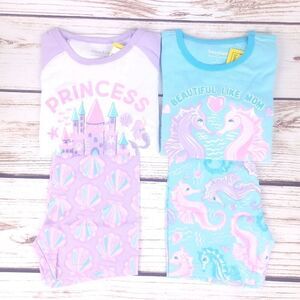 NWT Two Sets of Pajamas Blue Purlpe Mermaid Shoert Sleeve Shorts Size 4T